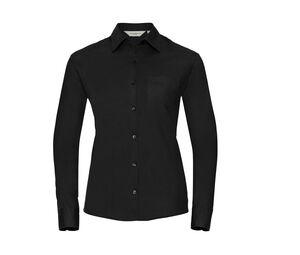 Russell Collection JZ36F - Ladies' Long Sleeve Pure Cotton Easy Care Poplin Shirt Negro