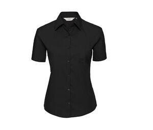 Russell Collection JZ37F - Ladies' Short Sleeve Pure Cotton Easy Care Poplin Shirt Negro