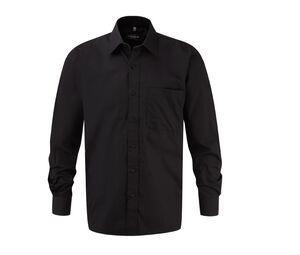 Russell Collection JZ936 - Men's Long Sleeve Pure Cotton Easy Care Poplin Shirt Negro