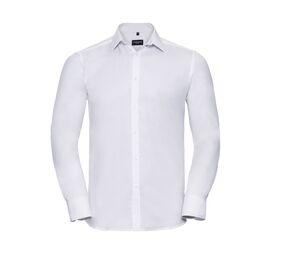 Russell Collection JZ962 - Mens' Long Sleeve Herringbone Shirt Blanca