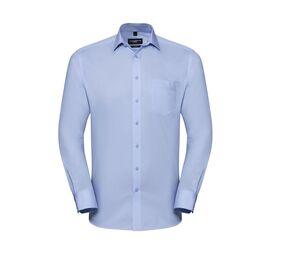 Russell Collection JZ962 - Mens' Long Sleeve Herringbone Shirt La luz azul