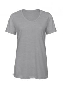 B&C BC058 - Camiseta mujer triblend cuello pico Heather Light Grey