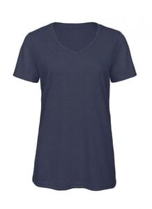 B&C BC058 - Camiseta mujer triblend cuello pico Heather Navy