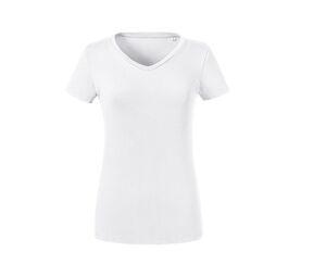 Russell RU103F - Camiseta orgánica de cuello en V para mujeres Blanca