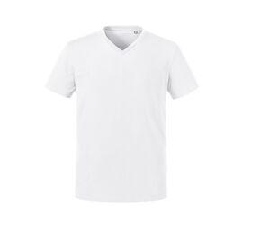 Russell RU103M - Camiseta orgánica de cuello en V para hombres Blanca