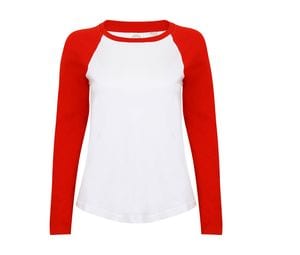 SF Women SK271 - Tee-shirt baseball manches longues femme Blanco / Rojo