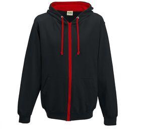 AWDIS JH053 - Sudadera con cremallera en contraste Jet Black/Fire Red