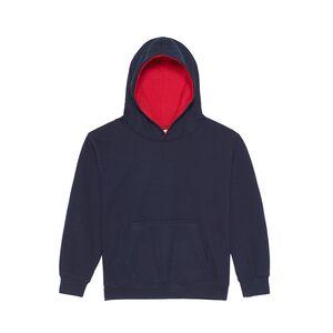 AWDIS JH03J - Sudadera infantil con capucha a contraste New French Navy / Fire Red