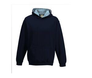 AWDIS JH03J - Sudadera infantil con capucha a contraste New French Navy / Sky Blue