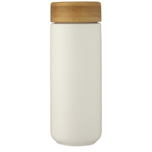 PF Concept 100705 - Vaso de cerámica de 300 ml con tapa de bambú "Lumi" Blanca