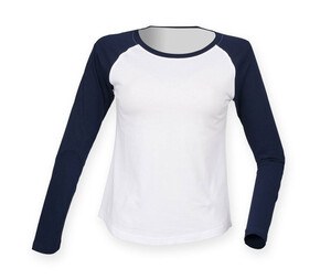 SF Women SK271 - Tee-shirt baseball manches longues femme White/ Oxford Navy