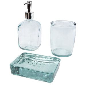 Authentic 126190 - Set de 3 recipientes de vidrio reciclado para baño "Jabony"
